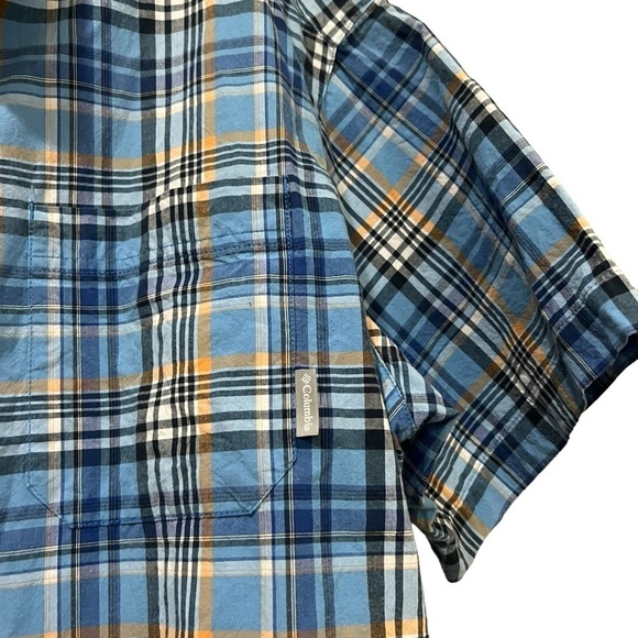 Columbia Men’s XL Blue Plaid Shirt Sleeve Button Down Shirt G3 - Picture 2 of 5